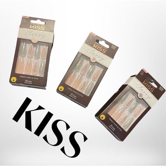 KISS Premium Classy Fake Nails - Sophisticated - 3 Pack of 30- XL long, NWB - Picture 1 of 7